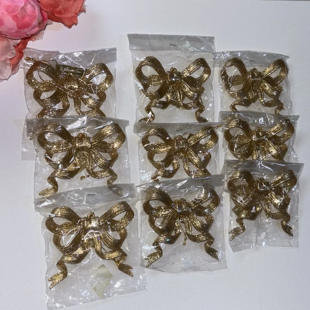 Gold Ribbon Ornament Roman Inc Gold Ornament 9 NEW GOLD GLITTER BOW ORNAMENTS